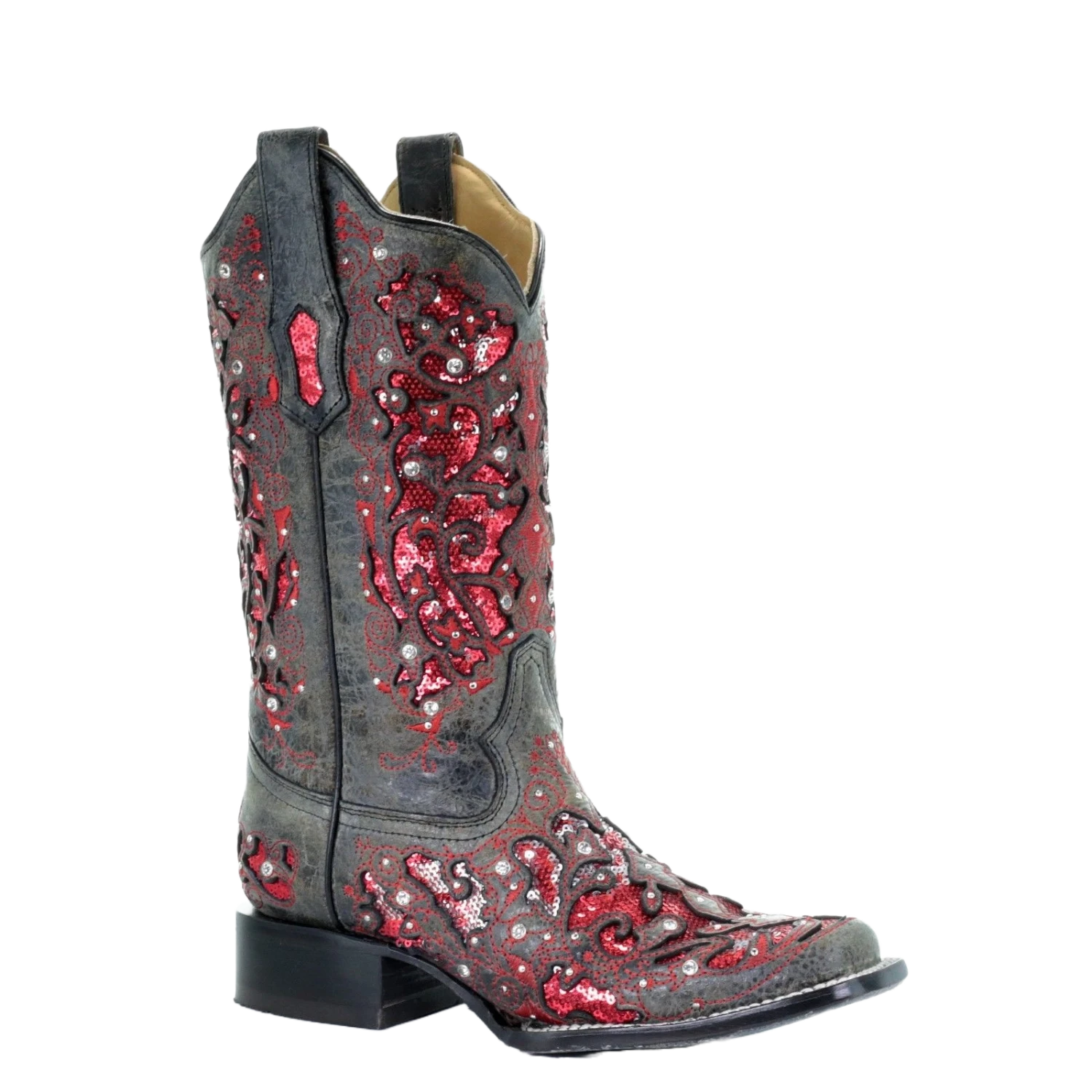 Corral Boots Corral Ladies Grey Red Glitter Inlay & Crystals Square Toe Boots A3647 1 Corral Boots Corral Ladies Grey Red Glitter Inlay & Crystals Square Toe Boots A3647
