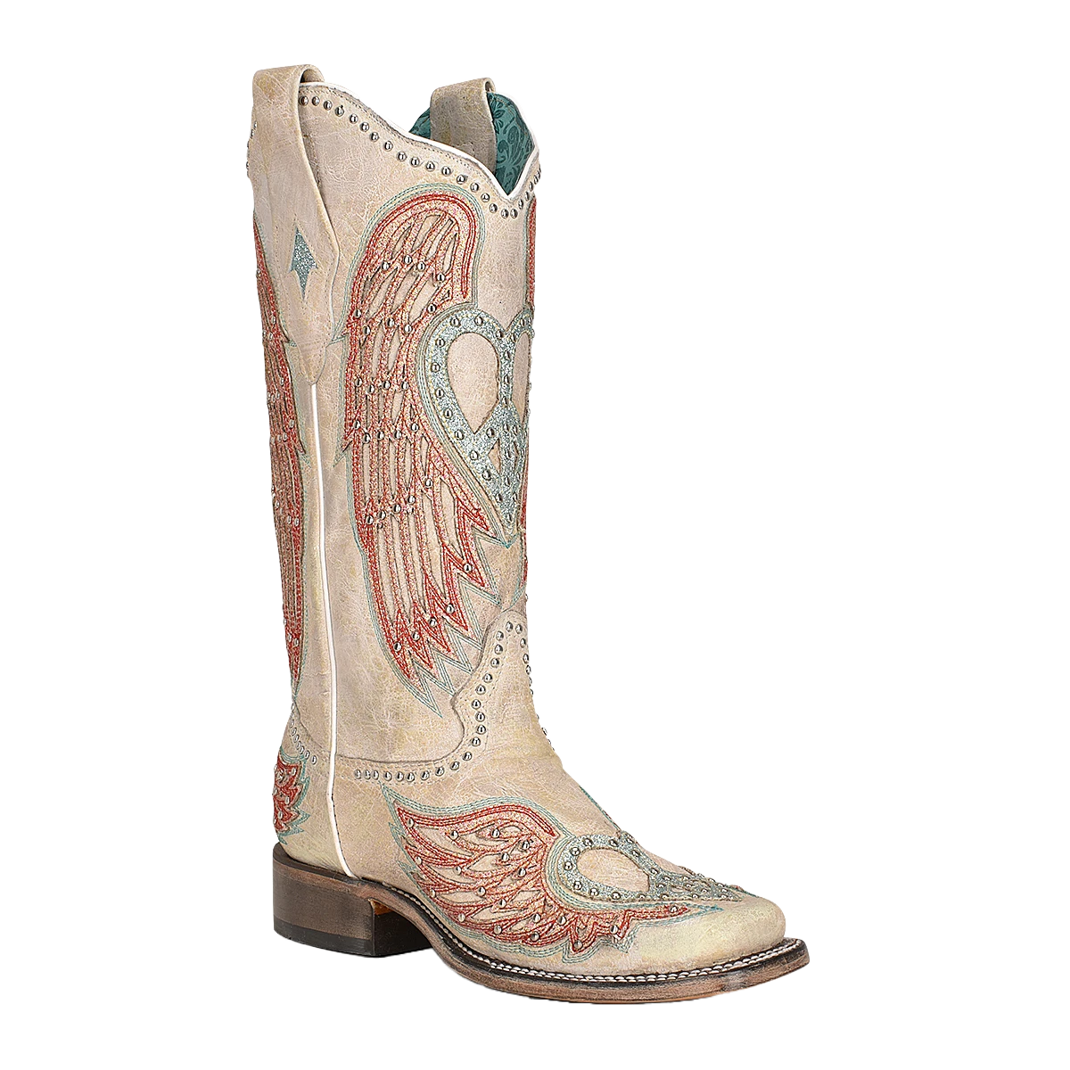 Corral Boots Corral Ladies Studded Bone Heart & Wing Cream Square Toe BootsA4314 1 Corral Boots Corral Ladies Studded Bone Heart & Wing Cream Square Toe BootsA4314