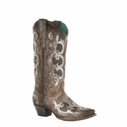 Corral Boots Corral Ladies Brown & Grey Overlay Embroidery & Studs Boots E1509
