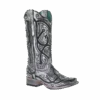 Corral Boots Corral Ladies Silver Overlay & Embroidery Square Toe Boots E1598