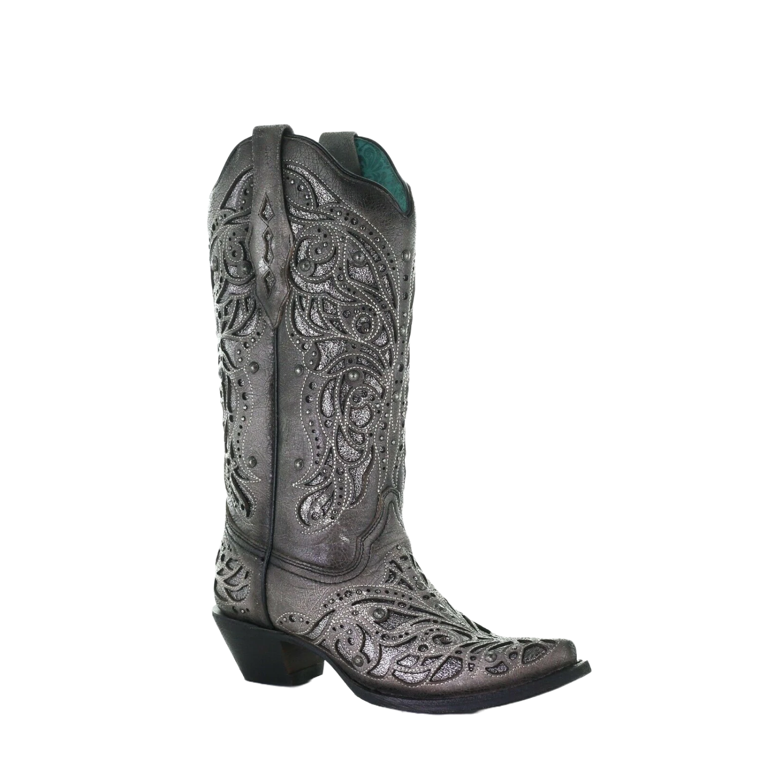 Corral Boots Corral Ladies Grey With Silver Inlay & Studs Embroidered Boots A3939 1 Corral Boots Corral Ladies Grey With Silver Inlay & Studs Embroidered Boots A3939