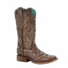 Corral Boots Corral Ladies Taupe & Gold Glitter Inlay & Stud Square Toe Boots C3483