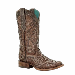 Corral Boots Corral Ladies Taupe & Gold Glitter Inlay & Stud Square Toe Boots C3483