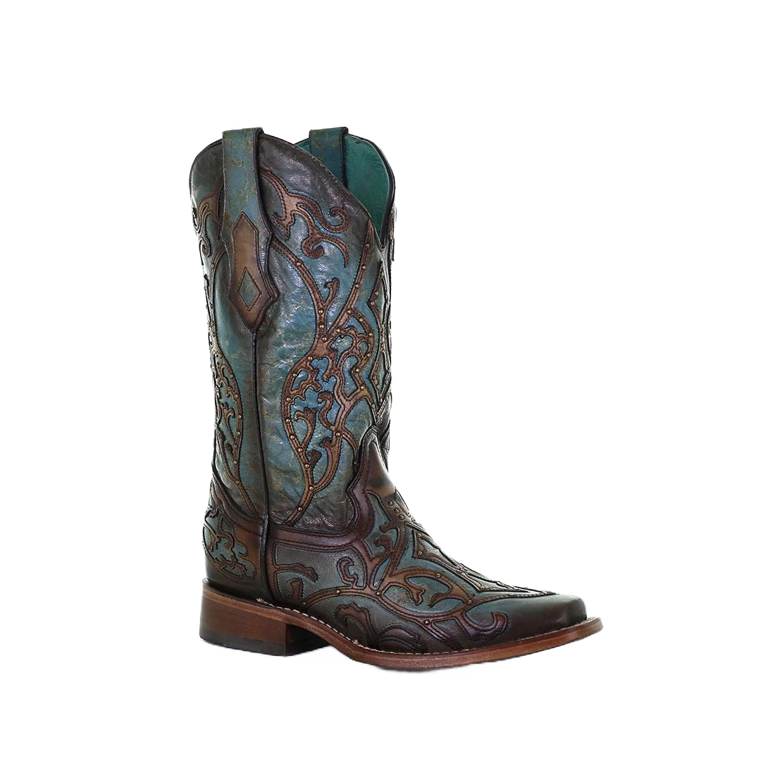 Corral Boots Corral Ladies Overlay Embroidery Turquoise & Brown Leather Boots C3768 1 Corral Boots Corral Ladies Overlay Embroidery Turquoise & Brown Leather Boots C3768
