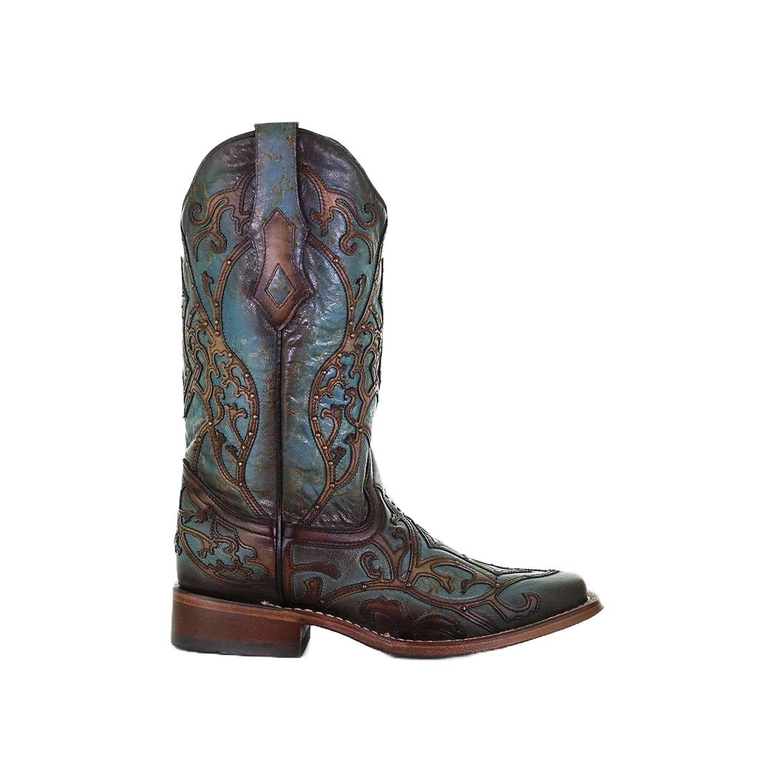 Corral Boots Corral Ladies Overlay Embroidery Turquoise & Brown Leather Boots C3768 2 Corral Boots Corral Ladies Overlay Embroidery Turquoise & Brown Leather Boots C3768 - Image 2