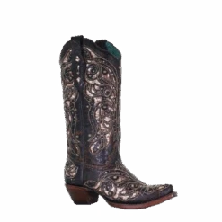 Corral Boots Corral Ladies Embroidery & Stud Black & Honey Inlay Boots A4124