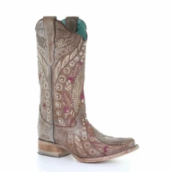 Corral Boots Women's Corral Western Boots Taupe Studded Crystals Handcrafted